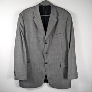 Hickey Freeman 44L Sport Coat Wool Gray Check Two Button Blazer USA Tailored